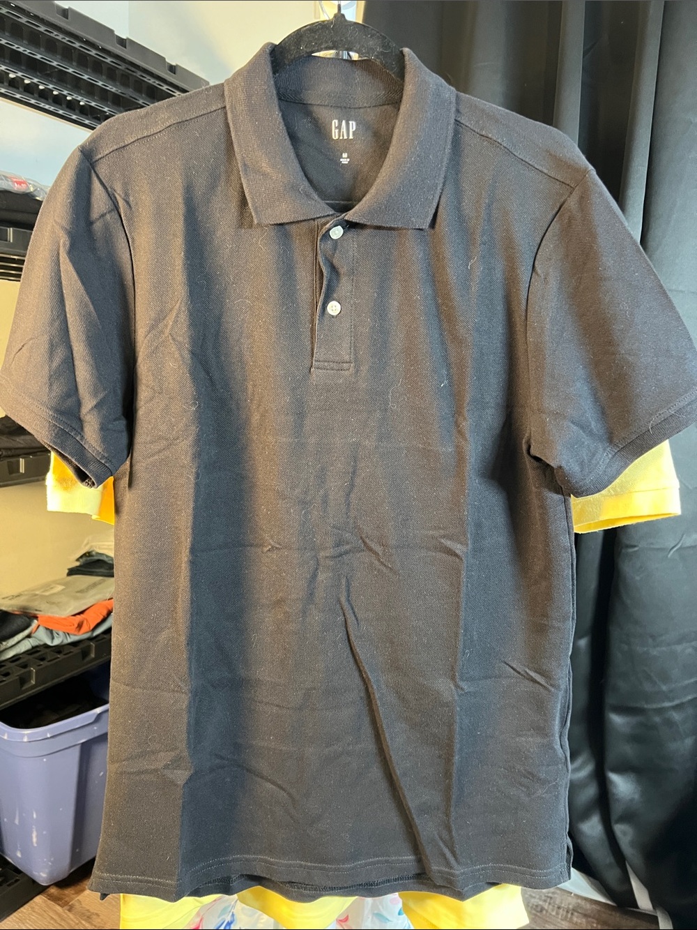 GAP Men’s Black Polo with Contrast Yellow Underlayer